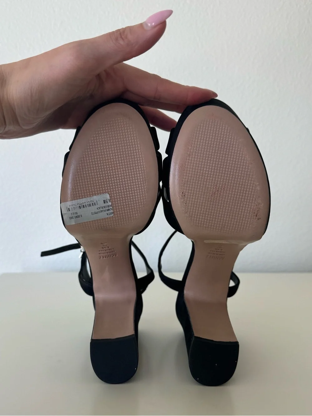 Schutz Black Keefa Suede Platform Sandals with Ankle Strap 8.5
